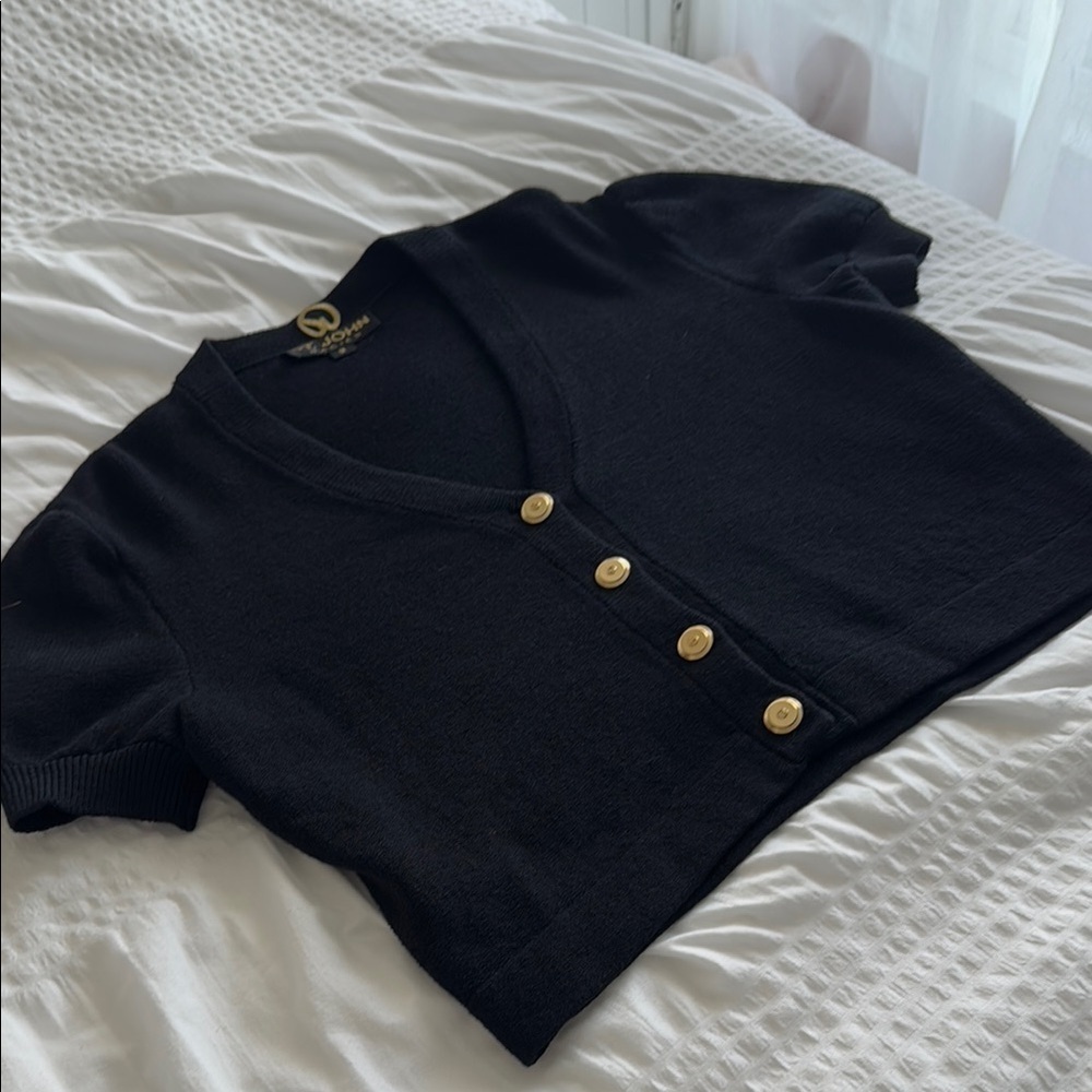 St. John vintage Black Blouse with Gold Buttons - Picture 3 of 4